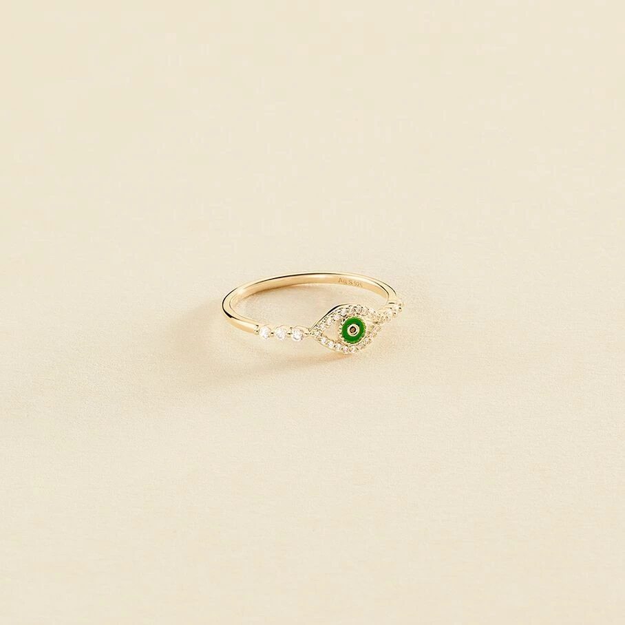 Bague Fine LUCKY EYE - Vert / Doré 1 Bague Fine LUCKY EYE - Vert / Doré