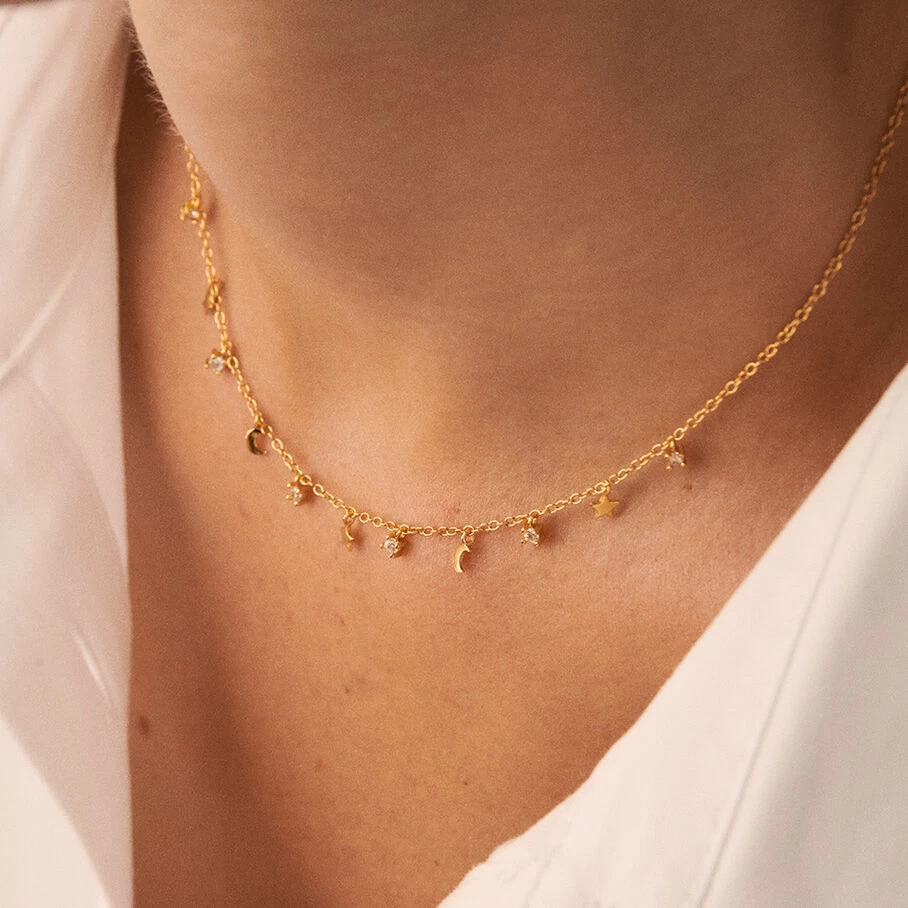 Collier Ras Du Cou LUNITAS - Cristal / Doré 2 Collier Ras Du Cou LUNITAS - Cristal / Doré – Image 2