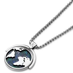 Arkai Atlas | Collier En Acier Inoxydable Argenté à Pendentif Rotatif Mappemonde En Azurite Et Malachite -Montres Magasin 3 2atlasnek