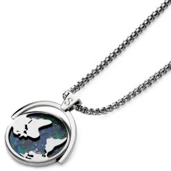 Arkai Atlas | Collier En Acier Inoxydable Argenté à Pendentif Rotatif Mappemonde En Azurite Et Malachite -Montres Magasin 3 3atlasnek