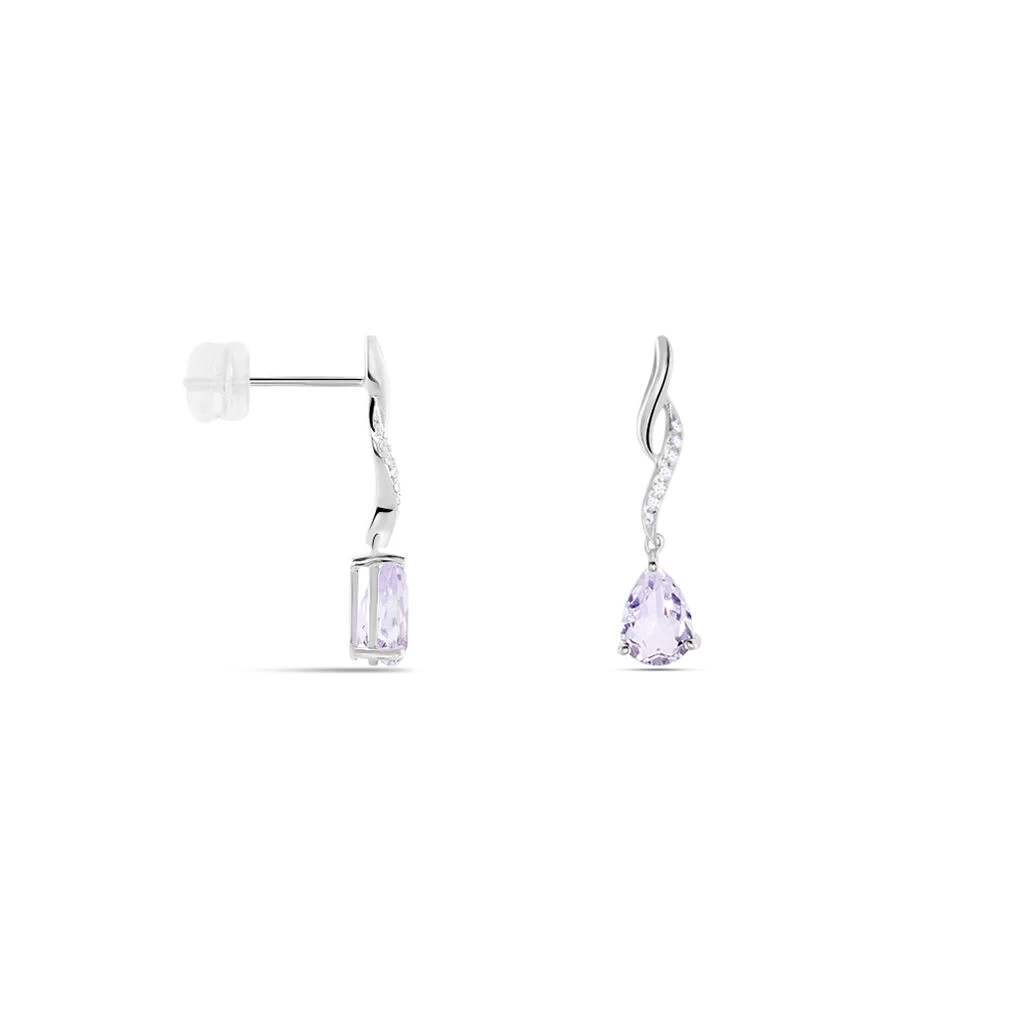 Boucles D'oreilles Pendantes Assaf Or Blanc Amethyste Et Oxyde 2 Boucles D'oreilles Pendantes Assaf Or Blanc Amethyste Et Oxyde – Image 2