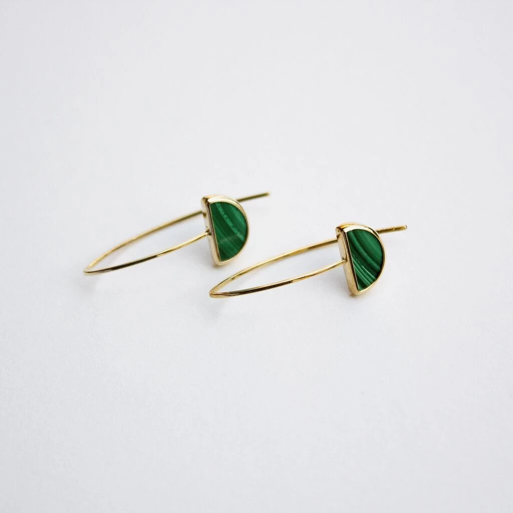 Boucles D'oreilles Pendantes Florica Or Jaune Malachite 5 Boucles D'oreilles Pendantes Florica Or Jaune Malachite – Image 5