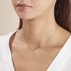 Pendentif Bathilde Croix Striee Or Blanc -Montres Magasin B3PMBW0548 model2