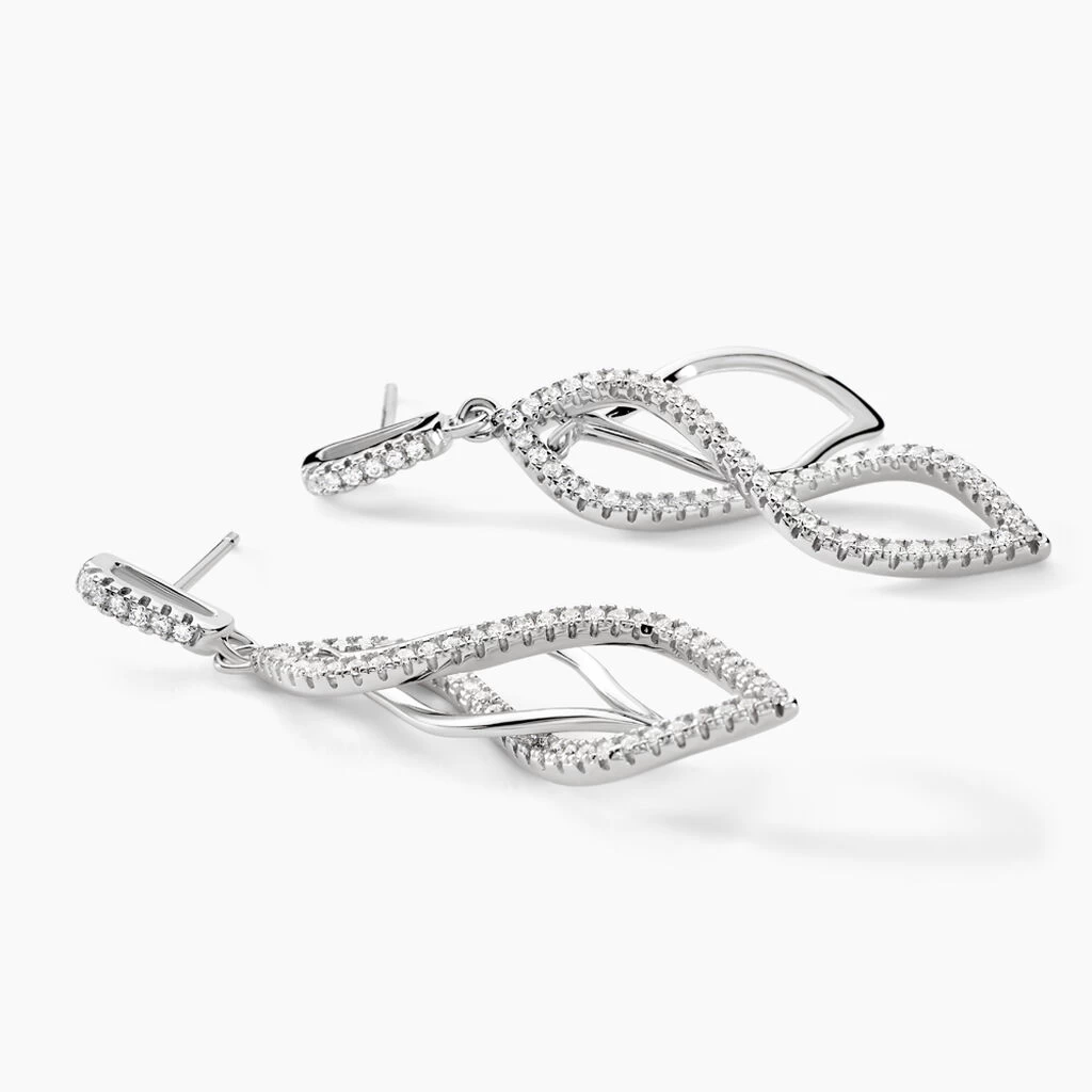 Boucles D'oreilles Pendantes Malika Argent Blanc Oxyde De Zirconium 2 Boucles D'oreilles Pendantes Malika Argent Blanc Oxyde De Zirconium – Image 2