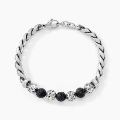 Bracelet Gulustan Acier Gris Vieilli Pierres De Lave