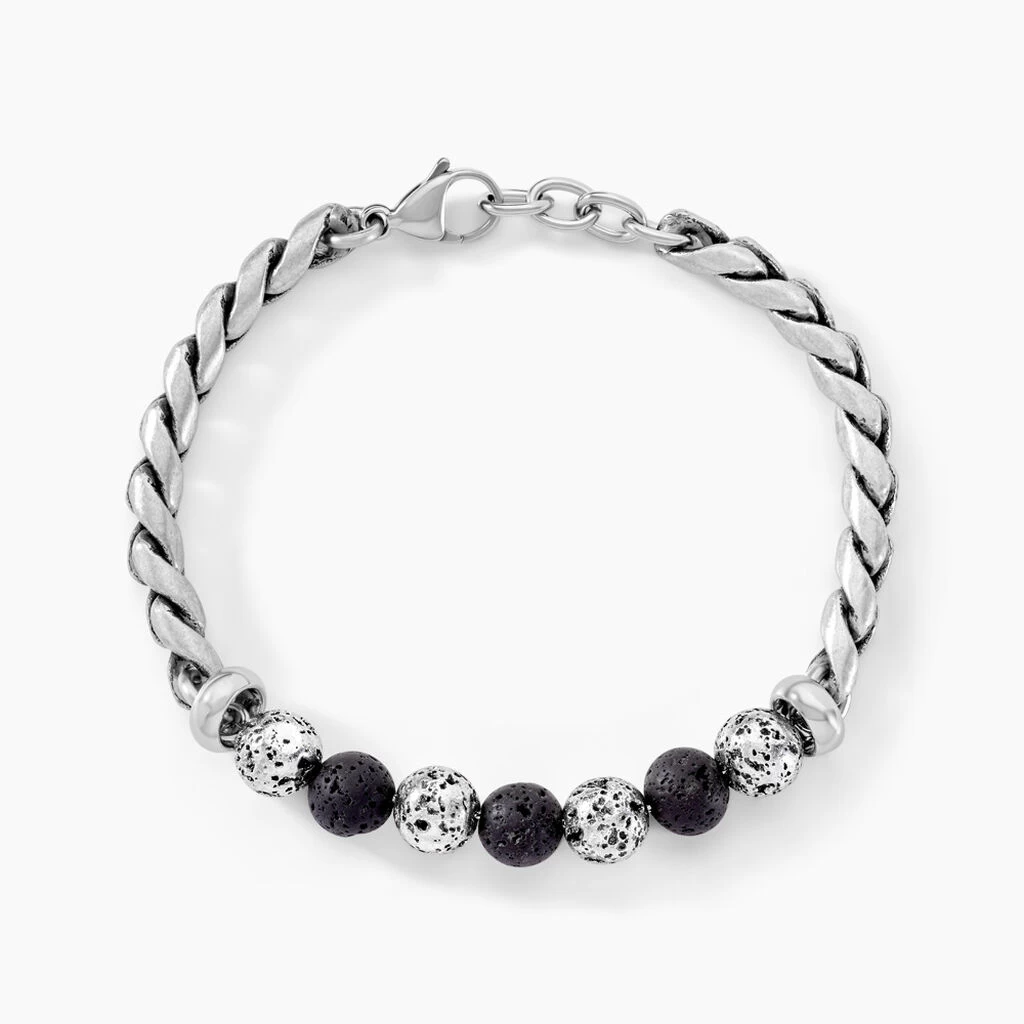 Bracelet Gulustan Acier Gris Vieilli Pierres De Lave 1 Bracelet Gulustan Acier Gris Vieilli Pierres De Lave