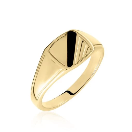 Chevalière Plaqué Or Jaune Bennie Email Noir -Montres Magasin FQHHJWN003 master