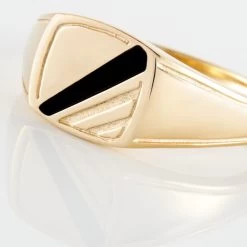 Chevalière Plaqué Or Jaune Bennie Email Noir -Montres Magasin FQHHJWN003 view3